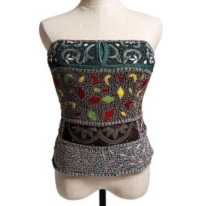 Vtg Anthropologie Aftershock Multicolor Beaded Camisole Corset Top S/M See Note
